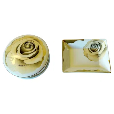 Pre-owned Roberto Cavalli Set Of Porcelain Box And Tray In Sand