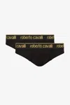 Roberto Cavalli Set Of Two Briefs With Logo Band In Black