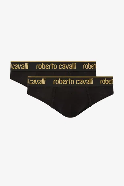 Roberto Cavalli Set Of Two Briefs With Logo Band In Black