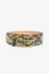 Roberto Cavalli Shaped Belt In Printed Leather In Dark Green