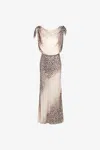 Roberto Cavalli Print Cowl-neck Tie Shoulder Silk Gown In Ivory