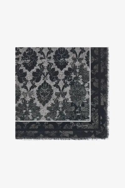 Roberto Cavalli Shawl With Brocade Print In Black & White