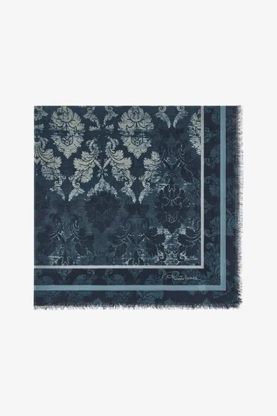 Roberto Cavalli Shawl With Brocade Print In Dark Blue