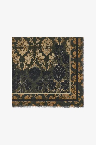 Roberto Cavalli Shawl With Brocade Print In Military Green