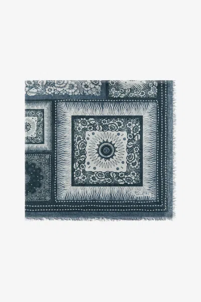 Roberto Cavalli Shawl With Zebra Pattern And Logo In Blue