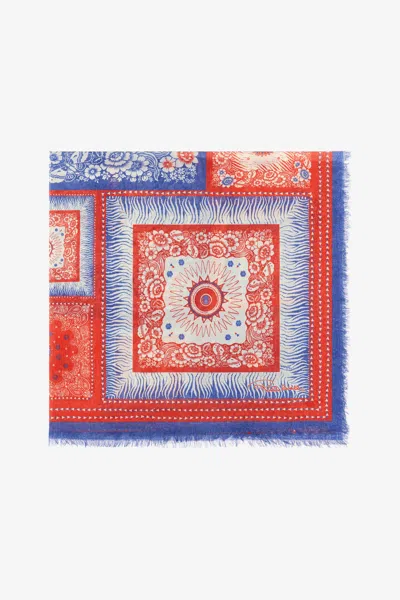 Roberto Cavalli Shawl With Zebra Pattern And Logo In Blue