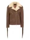 Roberto Cavalli Shearling-trimmed Fringed Leather Jacket In Brown