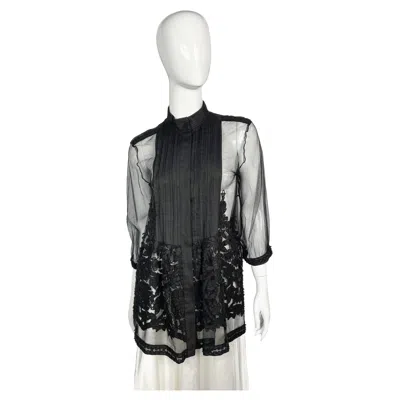 Pre-owned Roberto Cavalli Sheer Black Floral Appliqué Blouse, 2000s