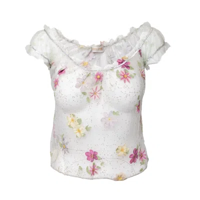 Roberto Cavalli Sheer Floral Top - '90s In White