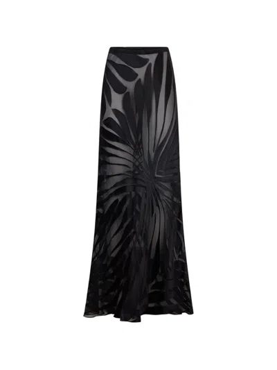 Roberto Cavalli Sheer Ray Print Maxi Skirt In Black