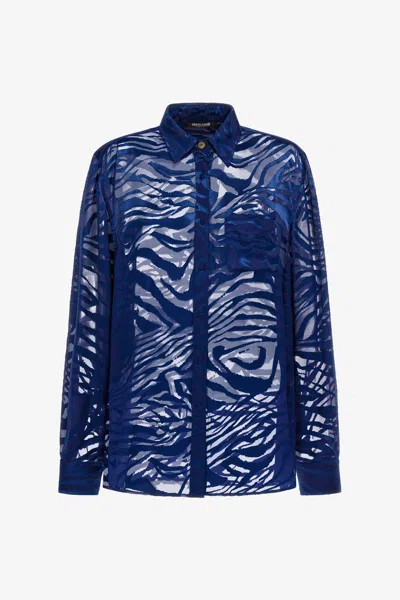 Roberto Cavalli Sheer Zebra Shirt In Blue