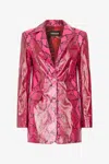 Roberto Cavalli Shiny Python-print Jacket In Fuchsia