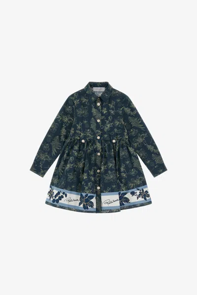 Roberto Cavalli Shirt Dress With Floral Dance Print In Blue