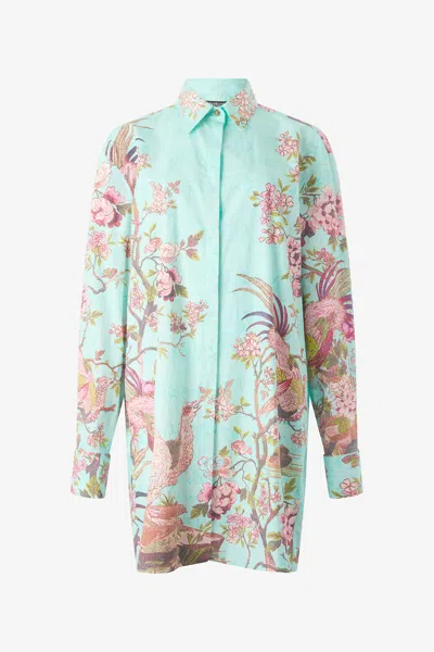 Roberto Cavalli Shirt Dress With Naturalistic Pattern In Multi