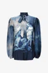 Roberto Cavalli Shirt With Denim Wild Leda Print In Dark Blue