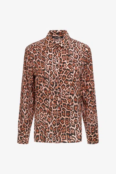 Roberto Cavalli Shirt With Jaguar Print In Brown