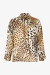 Roberto Cavalli Jaguar Printed Silk Pullover Blouse In Light Brown