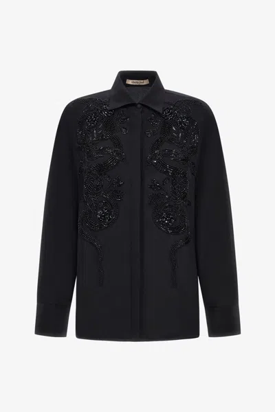 Roberto Cavalli Bead-embellished Appliqué Viscose Shirt In Black