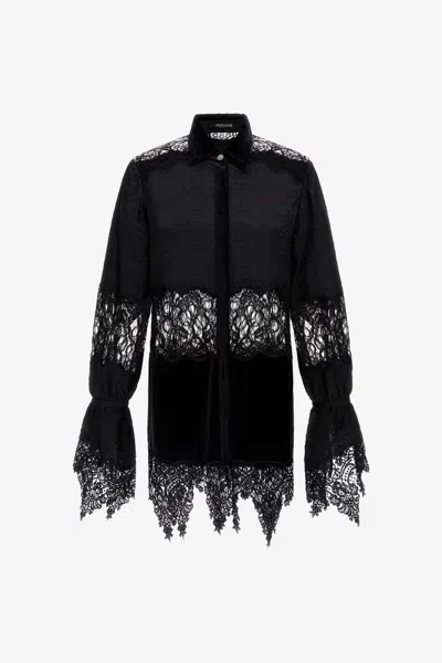 Roberto Cavalli Shirt With Lace Inserts In Black