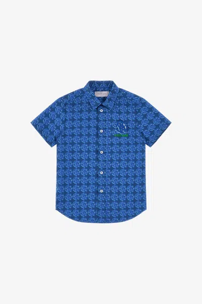 Roberto Cavalli Shirt With Logo All Over In Blue