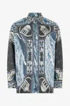 Roberto Cavalli Shirt With Marble Print And Embellishments In Dark Blue