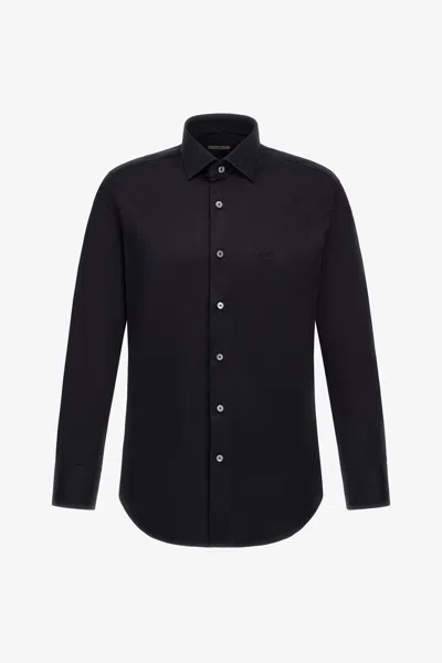 Roberto Cavalli Shirt With Monogram Rc In Black