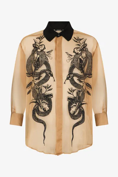 Roberto Cavalli Snake-embroidered Shirt In Neutral