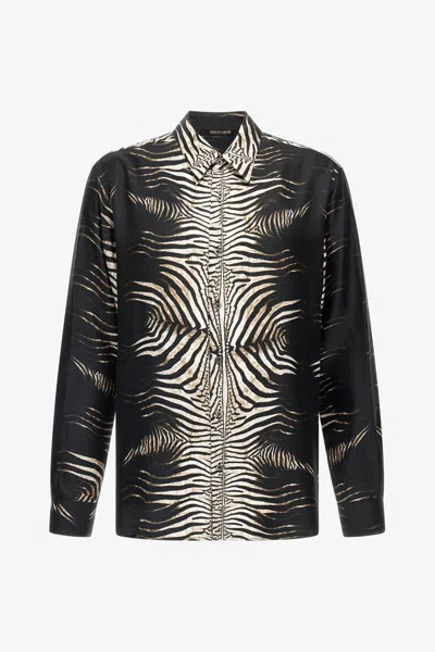 Roberto Cavalli Shirt With Zebra Print In Black/white