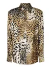 Roberto Cavalli Leo Printed Silk Twill Jacket In Beige