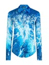Roberto Cavalli Sicily Ocean-print Crinkle Silk Blouse In Deep Blue