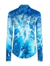 Roberto Cavalli Sicily Ocean-print Crinkle Silk Blouse In Deep Blue