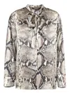 Roberto Cavalli Python Printed Silk Neck-scarf Blouse In Neutral