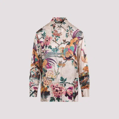 Roberto Cavalli Silk Floral Print Shirt In Multi
