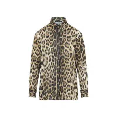 Roberto Cavalli Long Sleeve Animal Pattern Collared Shirt In Multi