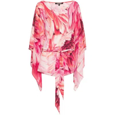 Roberto Cavalli Plumage-print Short Kaftan In Pink