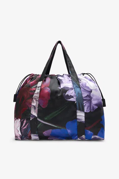 Roberto Cavalli Shopper Bag With Floral Pattern In Lilac/black