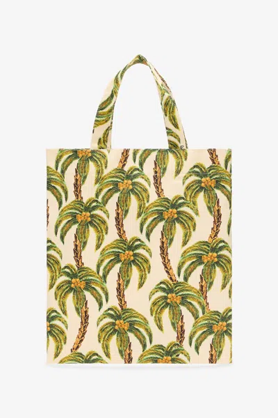 Roberto Cavalli Shopper Bag With Palms In Ivory/military