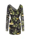 Roberto Cavalli Short Black Stretch Dress With Lemons Print In Black