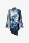 Roberto Cavalli Short Dress With Denim Wild Leda Print In Dark Blue