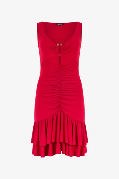 Roberto Cavalli Short Dress With Ruffled Skirt In Red