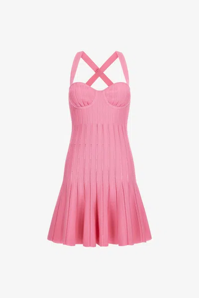 Roberto Cavalli Short Knitted Dress In Fuchsia