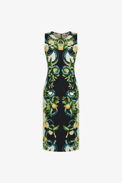 Roberto Cavalli Short Lemon Print Dress In Black