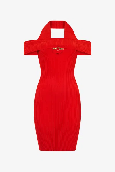 Roberto Cavalli Short Ribbed Dress In Red