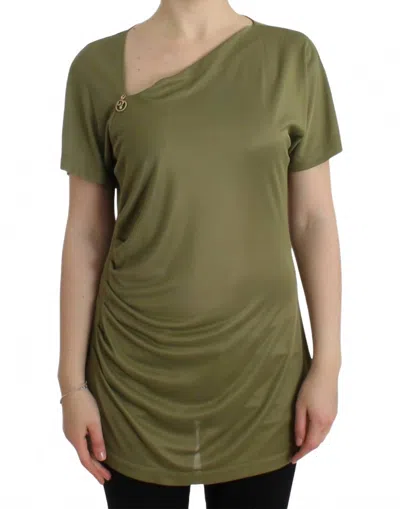 Roberto Cavalli Short Sleeve Asymetric Neckline Blouse In Green