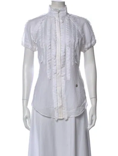 Pre-owned Roberto Cavalli Short Sleeve Blouse In White
