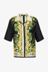 Roberto Cavalli Ivory Bowling Shirt With Snake Print In Black/yellow