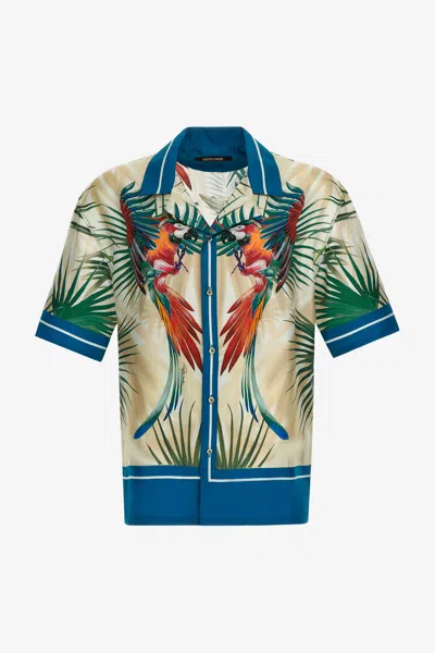 Roberto Cavalli Short-sleeve Parrot Print Shirt In Black/gold/black