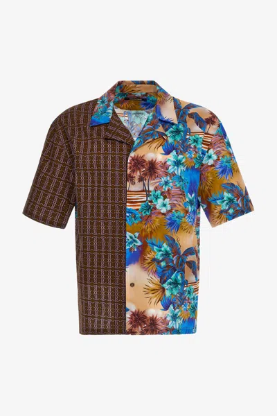 Roberto Cavalli Short-sleeve Shirt With Hawaii Print In Brown/orange
