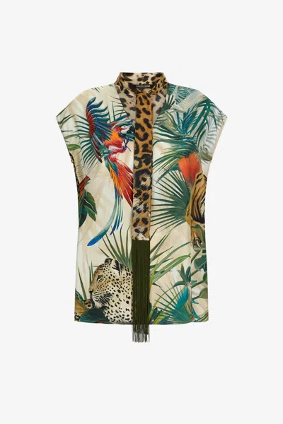 Roberto Cavalli Short-sleeved Jungle Print Shirt In Green