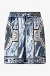 Roberto Cavalli Short With Marble Print And Accents In Blue